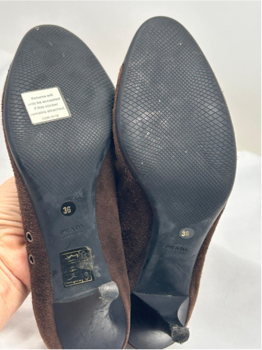 Prada Vintage Brown Suede Black Patent Cap Toe Pumps Size 36 - Picture 8 of 9